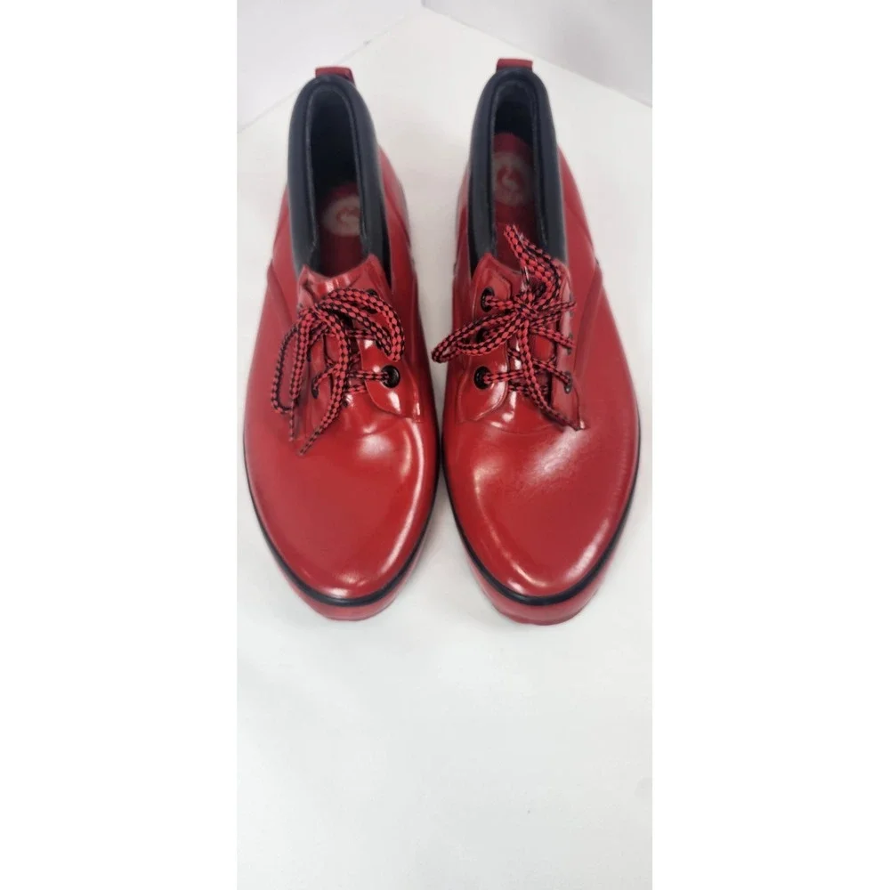 Vintage 1990's Sporto Red Low Duck Rubber Rain Boots 10 Waterproof Lace Up